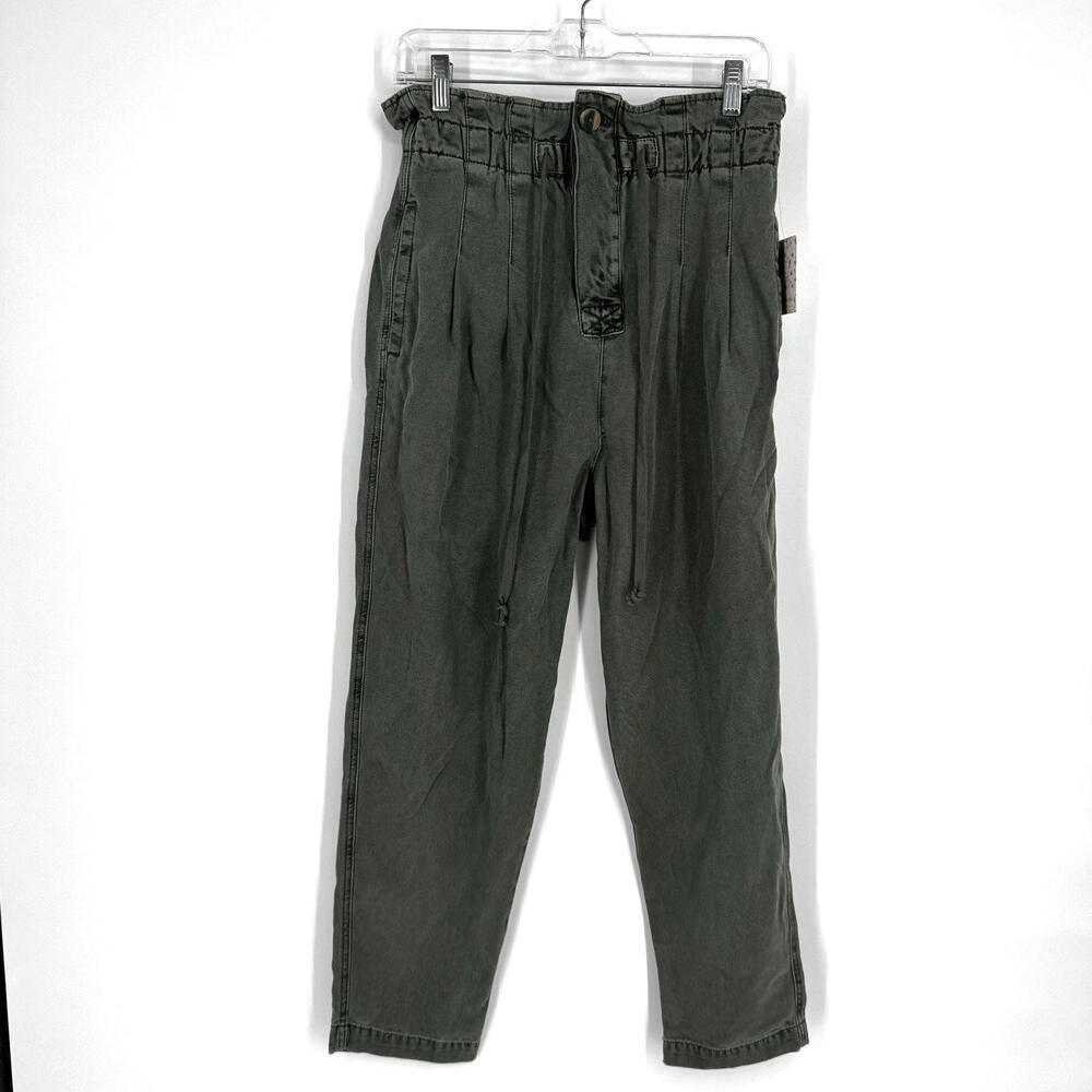 Free People pants small S green high rise margate pleated trouser boho fall work - Picture 2 of 6